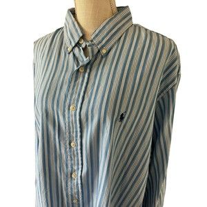 Polo Ralph Lauren Classic Fit Button Shirt Mens 17.5 XL Long Sleeve Blue Stripes